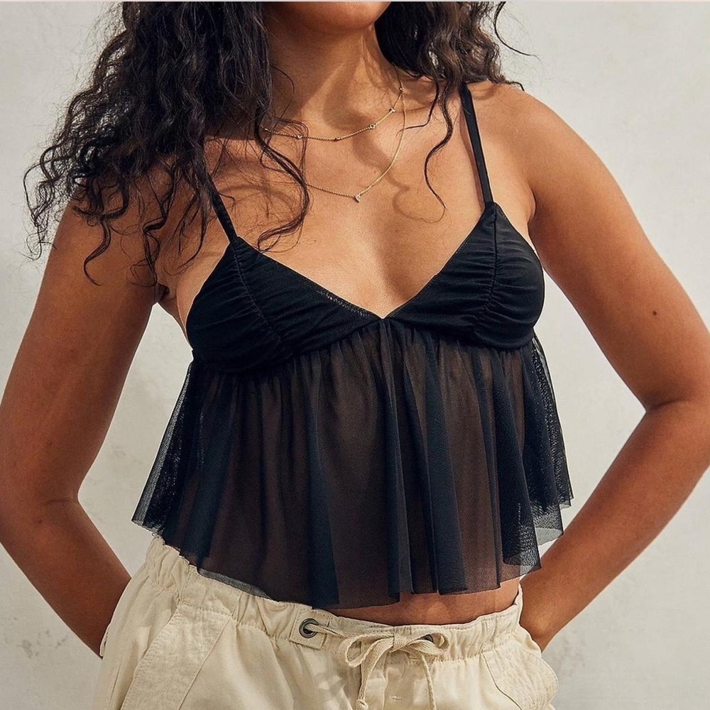 Urban Outfitters Black Sheer Babydoll Tank Top Festival 
Crop Goth Whimsigoth